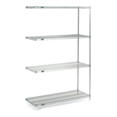 Nexel 4 Tier Wire Shelving Add-On Unit, Stainless Steel, 24" W x 21" D x 86" H