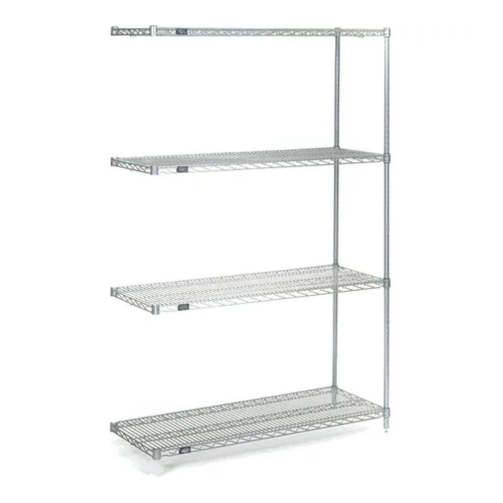 Nexel 4 Tier Wire Shelving Add-On Unit, Stainless Steel, 24" W x 21" D x 86" H