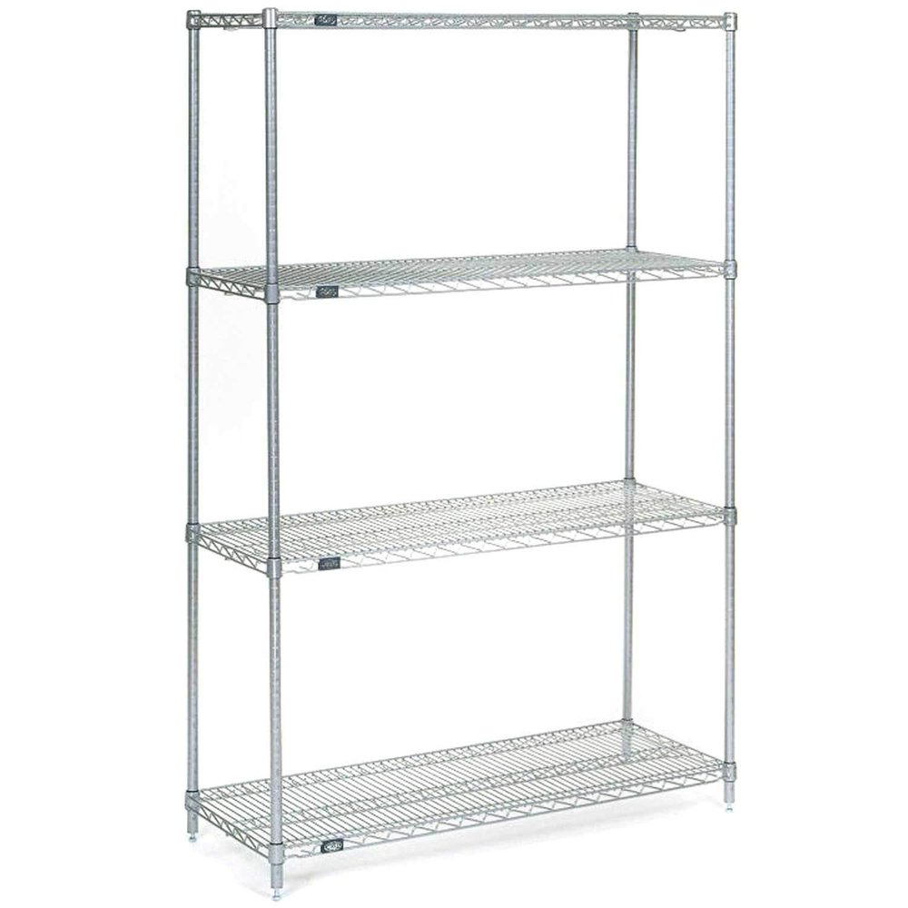 Nexel 4 Tier Wire Shelving Starter Unit, Stainless Steel, 60" W x 30" D x 74" H