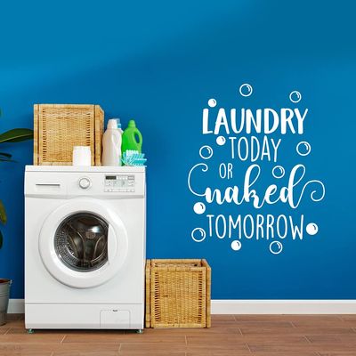 YOKIKI Vinyl Phrase Decals Laundry Today Or Naked Tomorrow Wall Sticker Home Decor Decoration Wall Stickers for Bedroom Women Vinyl Mural Decal