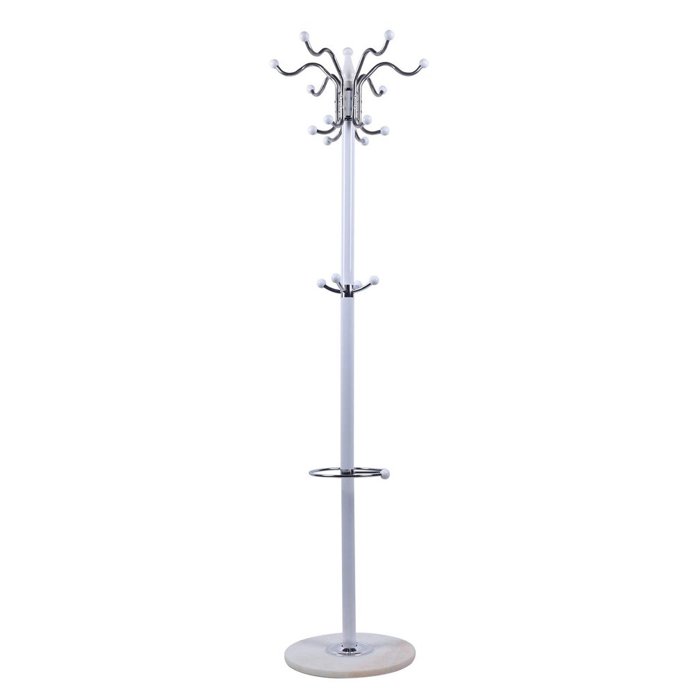 DNYSYSJ Marble Hat Rack Hook, 67" Metal Coat Tree Coat Racks with 16 Hooks Hat Jacket Stand Tree Holder Hanger Rack with Marble Base for Bedroom (White)