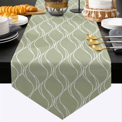 Edwiinsa Cotton and Linen Triangle Table Runners 70 Inches Long, The Sage Quatrefoil Water Wave Texture Dresser Scarves Table Decoration for Wedding Party/Graduation Ceremony/Banquet (13x70 inch)
