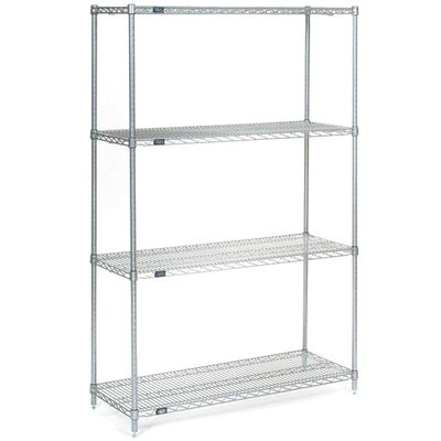 Nexel 4 Tier Wire Shelving Starter Unit, Stainless Steel, 60" W x 14" D x 63" H