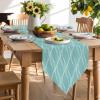 Edwiinsa Cotton and Linen Triangle Table Runners 70 Inches Long, Bluish Green Quatrefoil Water Wave Texture Dresser Scarves Table Decoration for Wedding Party/Graduation Ceremony/Banquet (13x70 inch) view 3