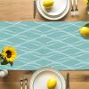 Edwiinsa Cotton and Linen Triangle Table Runners 70 Inches Long, Bluish Green Quatrefoil Water Wave Texture Dresser Scarves Table Decoration for Wedding Party/Graduation Ceremony/Banquet (13x70 inch) view 4