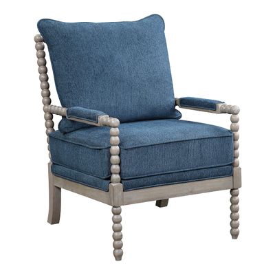 OSP Home Furnishings Abbott Spindle Accent Chair with Padded Spring Seat and Brushed Grey Base, Azure Blue Fabric