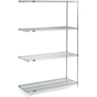 Nexel 4 Tier Wire Shelving Add-On Unit, Stainless Steel, 24" W x 18" D x 86" H
