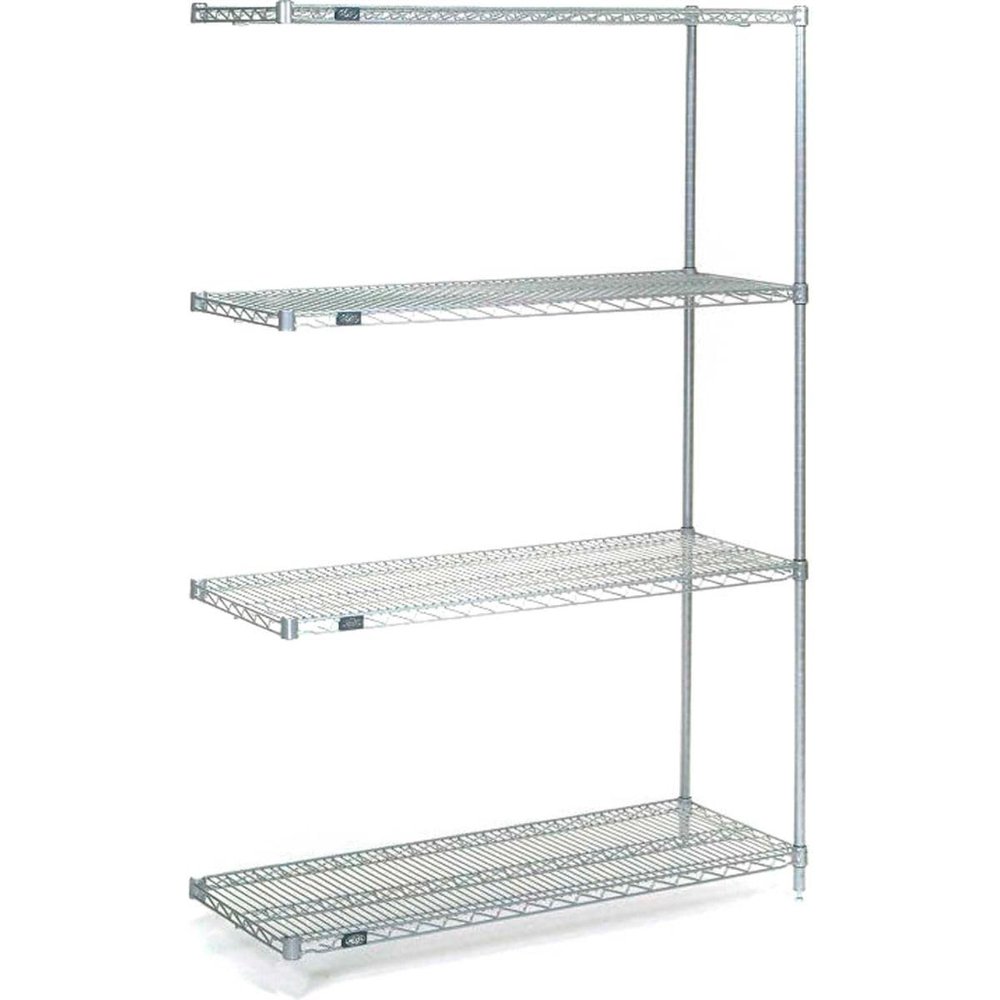 Nexel 4 Tier Wire Shelving Add-On Unit, Stainless Steel, 24" W x 18" D x 86" H