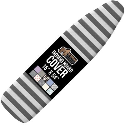 GORILLA GRIP The Original Ironing Board Cover and Pad, Silicone Coating, 400F Scorch Resistant Thick Padding, Heavy Duty Iron Covers Standard Boards, Hook and Loop Fastener Strap, Striped 15x54