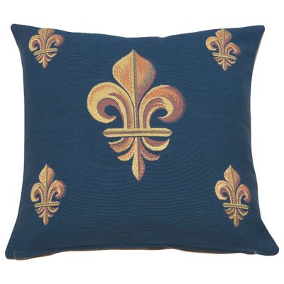 Charlotte Home Furnishings French Throw Pillow Cover 19x19 in, Five Fleur de LYS Blue Decorative Pillow Cover for Bed and Sofa, Home Decor Cushion Cases for Living Room, Soft Cotton Jacquard Woven