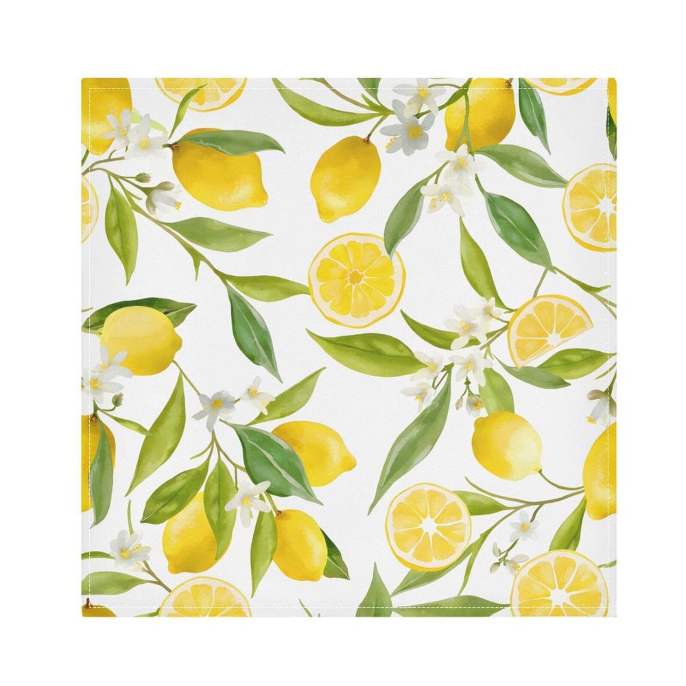Lemon Flowers Cloth Napkins Washable Reusable Polyester Dinner Napkins 20 x 20 Inch for Home Weddings Parties Holiday Table Napkins Set of 1