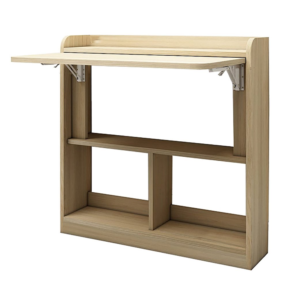 Wddwymll Wall Folding Desk Table,Small Space Saving Floating Desk,Wall Mounted Table with Storage Shelves,Capacity 60KG,for Office,Living Room,Kitchen
