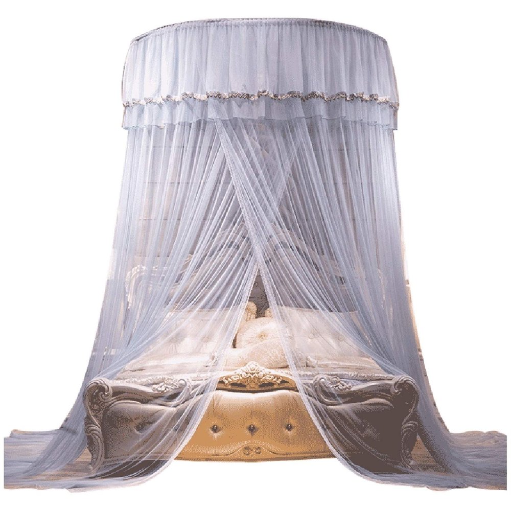 005 Mosquito Bed with Telescopic Rod, Net Elegant Lace Round Dome Tent, Yarn Netting Bed Canopies Beautifully Decorated, Suitable Bedroom Bed Tents for Girls