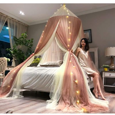005 Two-Color Color Bed Curtain  Double Layer Polyester Sheer Mesh Dome Bed Canopy  Round Hoop Princess Mosquito Net (Color : Yellow, Size : 2 m (6.6ft))