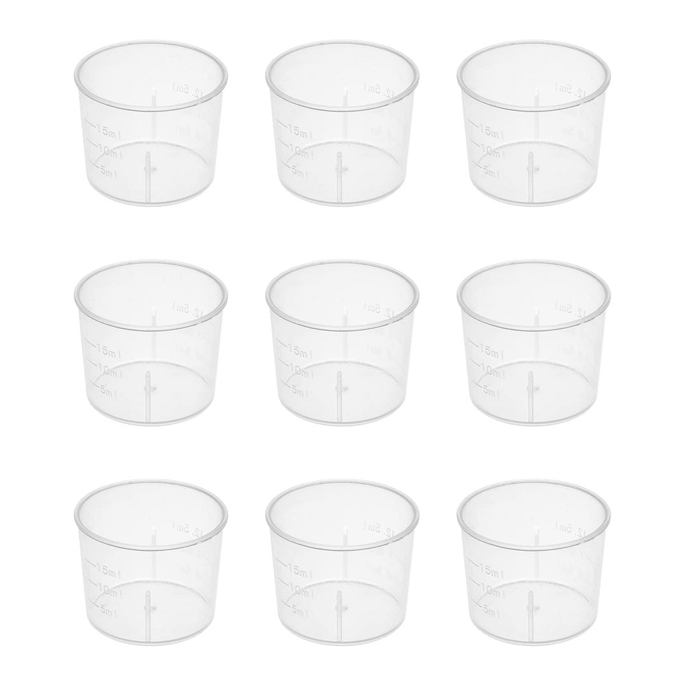 Aicosineg 50Pcs 15ml Plastic Graduated Measuring and Mixing Pitcher Measuring Beaker PP Measuring Pitcher Pour Cup Plastic Measuring Cups for Sugar Vinegar Lab Kitchen Liquid Transparent