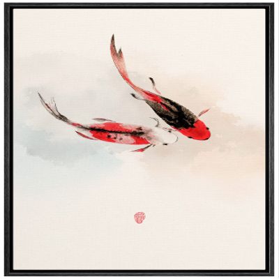 NWT Framed Canvas Print Wall Art Asian Style Watercolor Koi Fish in Water Amphibians Ocean Illustrations Modern Art Rustic Scenic Colorful Pastel for Living Room, Bedroom, Office - 16"x24" Black
