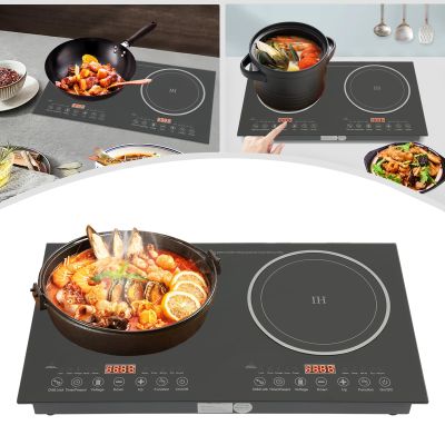 Double Induction Cooktop Burners, 1200W Digital Electric Countertop Burner Sensor Touch Stove Double-head Induction Cooker Electric Hot Plate Countertop Stove Double Burner for All Cookwares