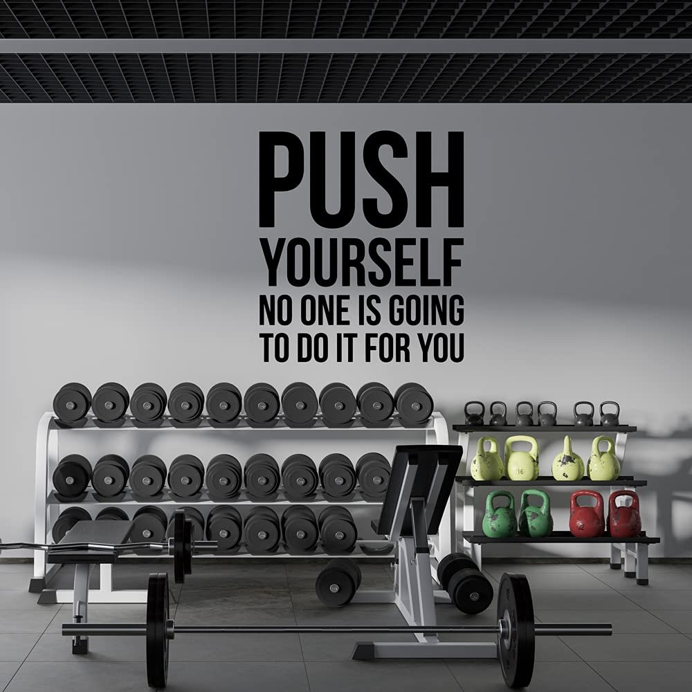 YOKIKI Gym Wall Quote Push Yourself No One is Going to Do It for You Home Decor Vinyl Stickers for Kids Rooms Decoration Stickers Decal Decor for Home