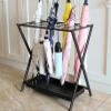 Umbrella Racks Black Metal Folding Umbrella Stand Umbrella Holder, Large-Capacity Umbrella Drain Stand Umbrella Basket for Hotel Bank, with Drip Tray and Hook, 44x24x60cm view 4