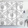 Ambesonne Gothic Shower Curtain, Ornament Skull Goth Skeleton Floral Motifs in Baroque Style Illustration, Cloth Fabric Bathroom Decor Set with Hooks, 69" W x 75" L, Pale Grey view 1