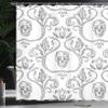 Ambesonne Gothic Shower Curtain, Ornament Skull Goth Skeleton Floral Motifs in Baroque Style Illustration, Cloth Fabric Bathroom Decor Set with Hooks, 69" W x 75" L, Pale Grey view 3