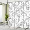Ambesonne Gothic Shower Curtain, Ornament Skull Goth Skeleton Floral Motifs in Baroque Style Illustration, Cloth Fabric Bathroom Decor Set with Hooks, 69" W x 75" L, Pale Grey view 4