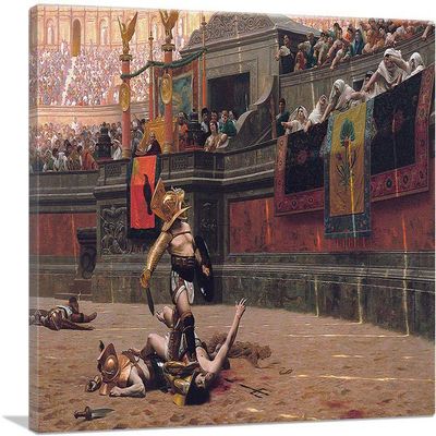 ARTCANVAS Pollice Verso Thumbs Down Gladiator 1872 Canvas Art Print Stretched Framed Painting Picture Poster Giclee Wall Decor by Jean Leon Gerome - 40" x 26" (1.50" Deep)