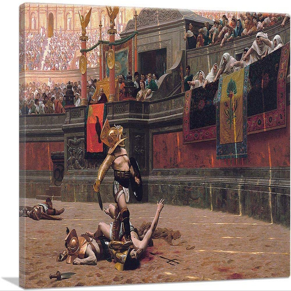 ARTCANVAS Pollice Verso Thumbs Down Gladiator 1872 Canvas Art Print Stretched Framed Painting Picture Poster Giclee Wall Decor by Jean Leon Gerome - 40" x 26" (1.50" Deep)