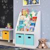 RiverRidge Kids Bookshelf & Toy Storage Organizer with 4 Book Racks, 2 Cubbies and 2 Aqua Blue Storage Bins - Versatile Book Nook Toy Tidy view 2