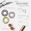 Bathroom Fixture Kit includes leather & wood Toilet Paper Roll Holder, Bath Towel Rail, leather & brass hanging Hand Towel Ring hook with gold hardware, straps are wall mounted, accessories rack view 4