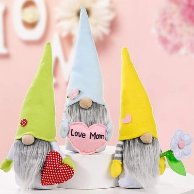 3Pcs Mother's Day Gnome Plush Decorations, Scandinavian Tomte Swedish Gnome Elf Dwarf Doll, Mother's Day Decorations Gift for Mom, Table Ornament, Love Heart Love Mom Themed Handmade Ornaments