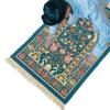 Muslim Prayer Mat Thick Islamic Turkish Chenille Praying Rug Portable Kneeling Rug, Vintage Floral Leaves Pattern Woven Jacquard Tassel Blanket view 2
