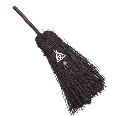 BLESSUME Witch Altar Broom Pentacle Mini Wizard Broom Pentagram/Celtic Knot Divination Ornament (Celtic Knot & Green Pendant)