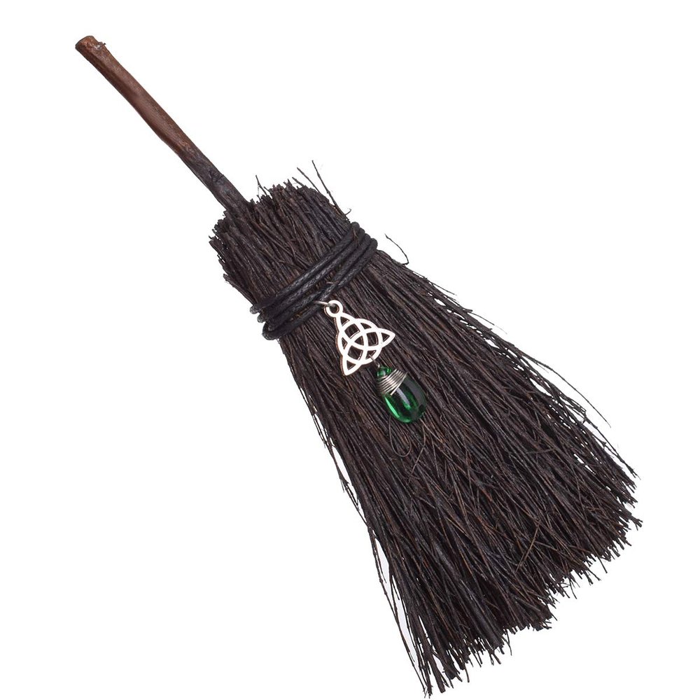 BLESSUME Witch Altar Broom Pentacle Mini Wizard Broom Pentagram/Celtic Knot Divination Ornament (Celtic Knot & Green Pendant)