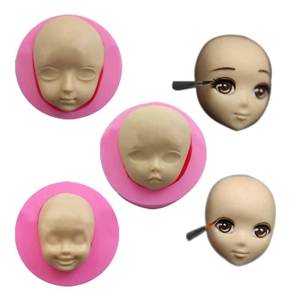 HEYANG Variety Face Cake Mold, Silicone Baby Face Baby Head Fondant Molds Shower Bomb Manufacturing Mould Super Light Weight Clay Soap Resin Chocolate Mold (3 pcs)