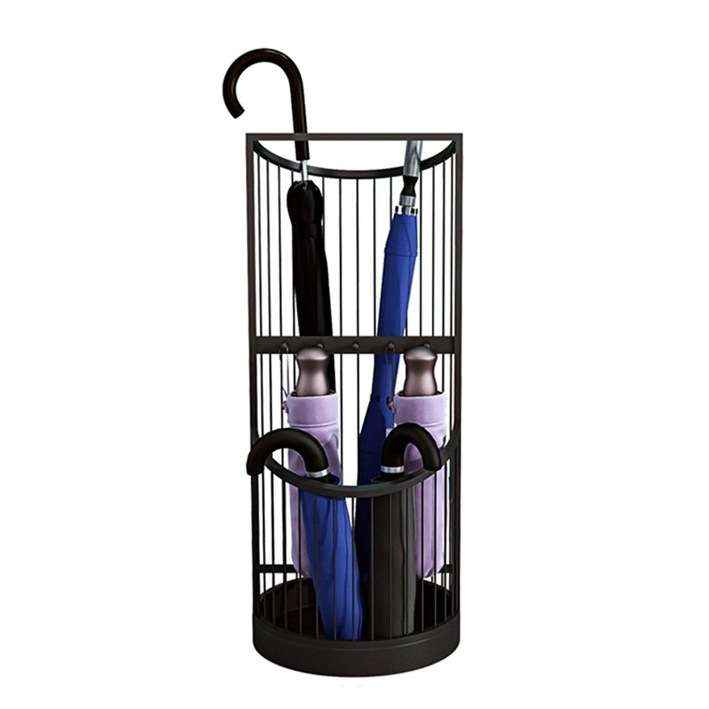 Umbrella Racks WXYZ Home Hotel Business Umbrella Stand Metal Light Luxury Umbrella Basket, Large Capacity Umbrella Bucket with Hook, 61x30cm (Color : Black)