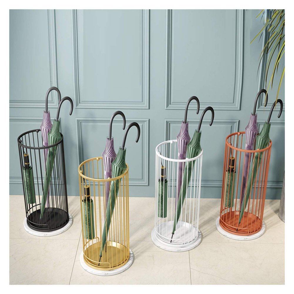 Umbrella Racks Metal Umbrella Stand Umbrella Holder with Marble Base, Large Capacity Umbrella Basket with Movable Drip Tray and Hook, 2550cm (Color : White)