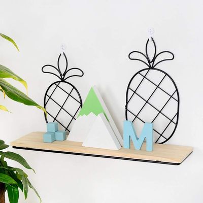 Wall Mounted Storage Shelves Holders,Pineapple Floating Wall Shelves,Home Iron Decorative Wall Storage Racks for Living Room Bedroom Kitchen Bathroom Wood Decoration Racks for Storage (Black)