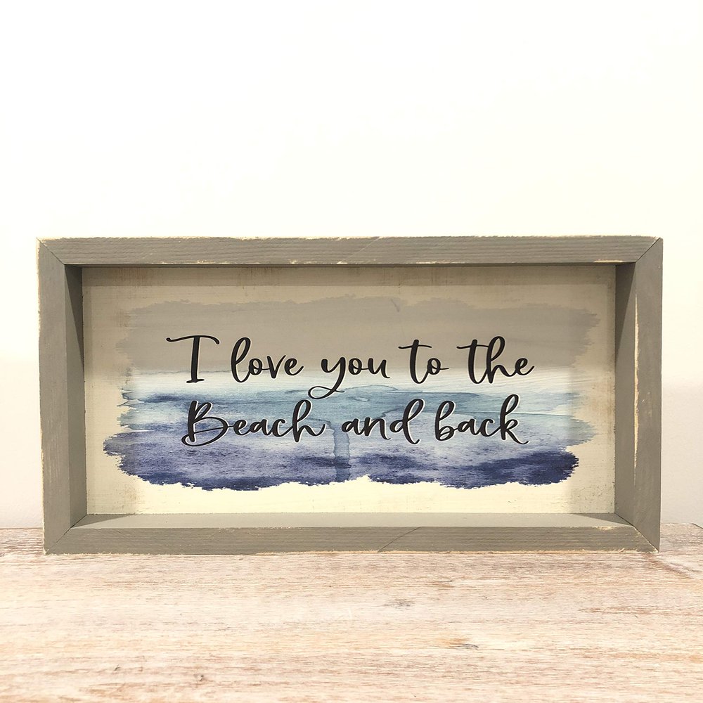 Riverside Designs I Love You to The Beach and Back Wood Sign, Made in USA, Multiple in Gray, White, Turquoise, Powder Blue, Walnut, Natural (45", Turquoise)