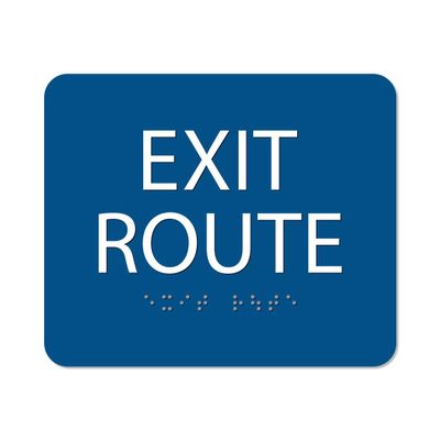 The Sign Studio - 5" x 6" - Blue/White - ADA - Exit Route Sign with Tactile & Braille .ADA Compliance with Grade II Braille(ADA Compliant)