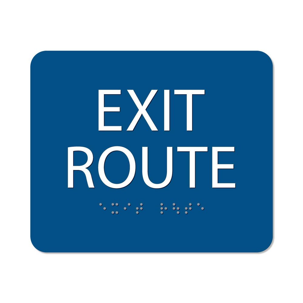 The Sign Studio - 5" x 6" - Blue/White - ADA - Exit Route Sign with Tactile & Braille .ADA Compliance with Grade II Braille(ADA Compliant)