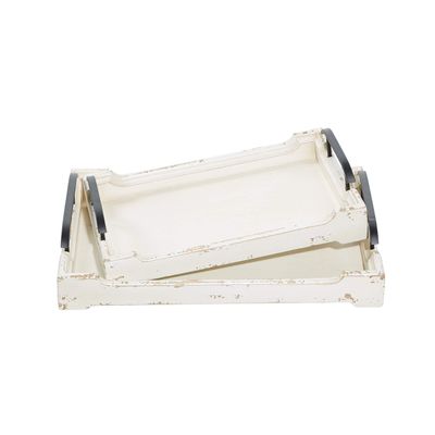 Deco 79 Wood Living Room Decor Tray Ottoman Tray with Metal Handles, Set of 2 Serving Tray 20", 17"W, White