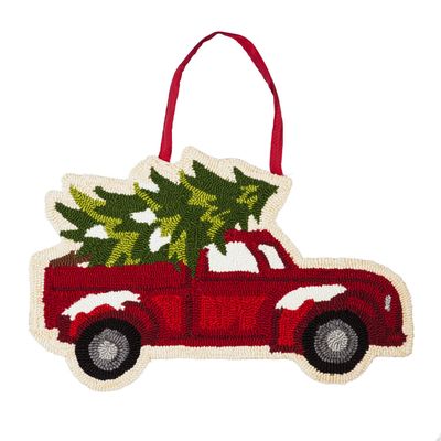 Evergreen Door Hanger Set, Christmas Tree Truck Hooked Door Decor with Black Iron Metal Holder
