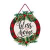 Evergreen Family Products Door Hanger Set, Bless This Home Plaid Door Decor with Black Iron Metal Holder view 1