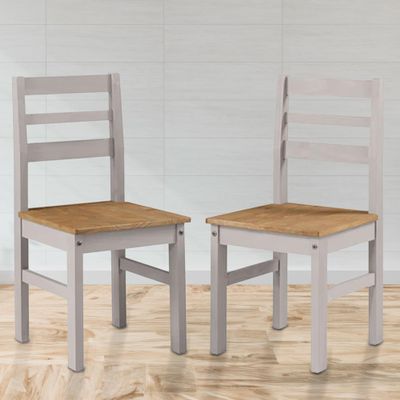 Furniture Dash Solid Wood Dining Chair, Farmhouse Armless Kitchen Chair with Ladder Back, Set of 2 - Ideal for Living Room, Bathroom, Entryway, Office, Kitchen, Corona Gray