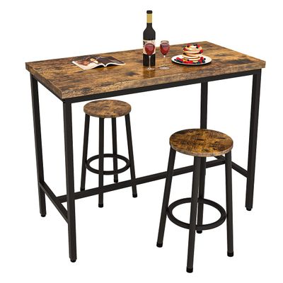Recaceik 3 Piece Pub Dining Set, Modern bar Table and Stools for 2 Kitchen Counter Height Wood Top Bistro Easy Assemble for Breakfast Nook Living Room Small Space Restaurant, Rustic Brown 39