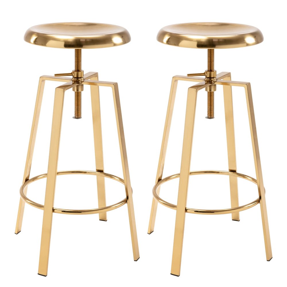 Brage Living Atlas Industrial Bar Stools Set of 2, Adjustable Swivel Four Legged Round Metal Barstools, Backless Counter Height Bar Chairs for Kitchen Dining (Gold)
