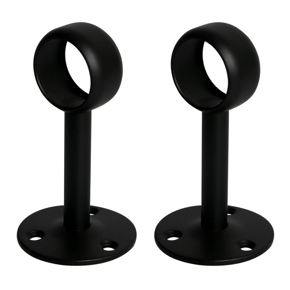 Aopin Closet Rod Brackets with Matte Black Finish 25mm / 1" Wardrobe Rod Brackets Curtain Rod End Supports Flange Rod Holder Brackets Stainless Steel, Closet Pole Socket Brackets 2 Pcs