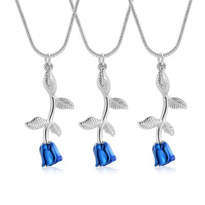 3Pcs Rose Flower Cremation Jewelry Urn Necklace for Ashes Memorial Locket Ashes Holder Keepsake Pendant for Women Girls(Blue)