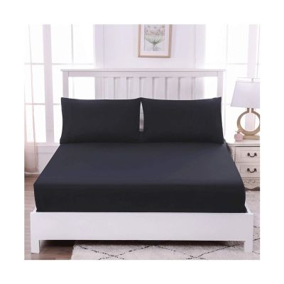 MZP 100% Egyptian Cotton Fitted Sheet 30cm Extra Deep Twin Bed Sheets Only Pure Natural Cotton Sheet Soft Bottom Sheets Single Twin Double Full King Queen (Color : Black, Size : Twin)